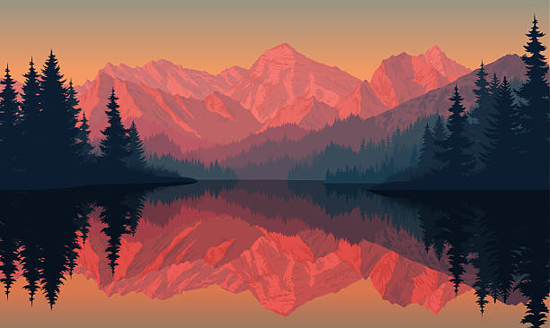 ilustrații de stoc cu dimineața vectorială pe un lac de munte - colorado