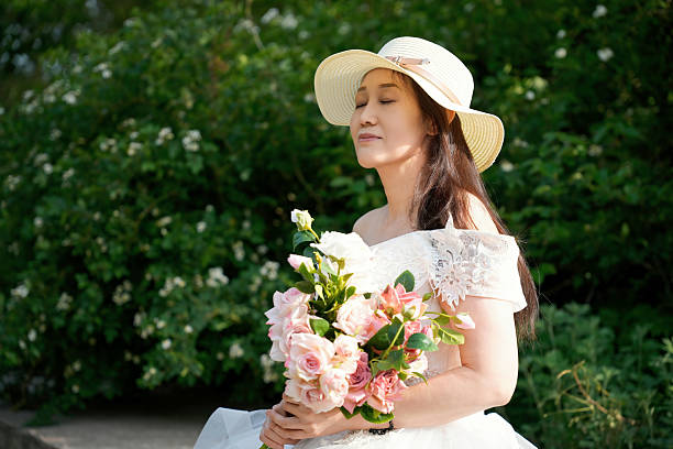 Peaceful Woman with Flowers in Park