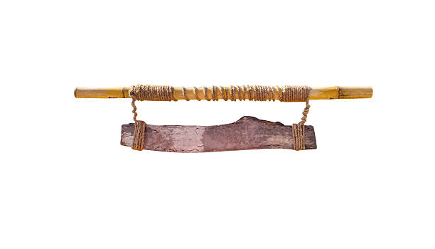 Wood sign frame blank with old brown string hang on bamboo wood isolated on white background , clipping path