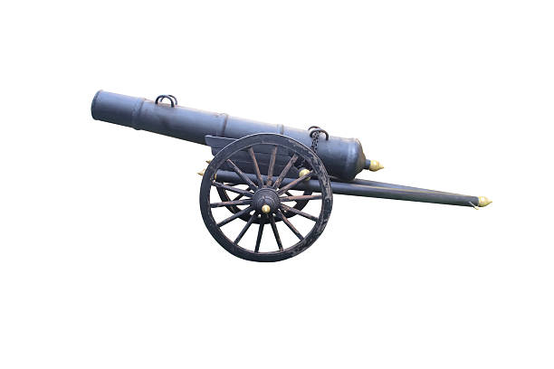 istock Wooden cart with ancient cannon isolated on white background , clipping path 2216370368