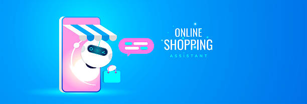istock Online Shopping Assistant chatbot emerges from mobile phone with a shopping bag, representing AI-based e-commerce support and virtual customer service on digital platforms. 2216376471