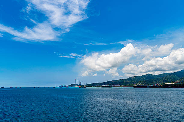 istock Vibrant coastal industrial landscape under a bright blue sky 2216382178