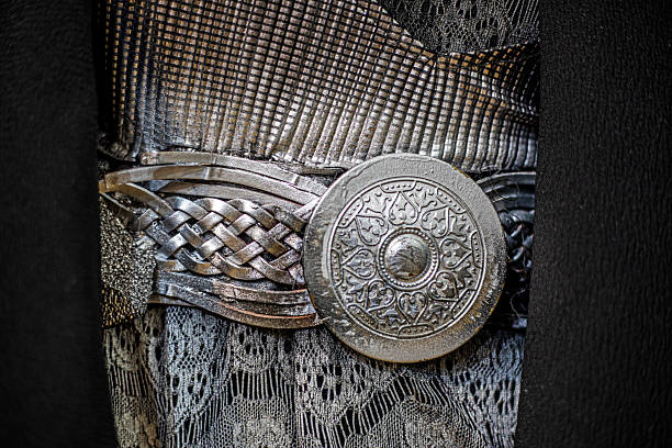 ancient gray fabric with metallic silver belt