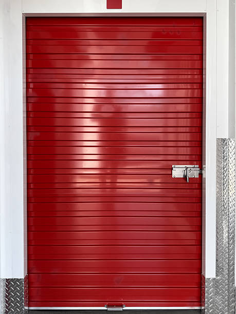 istock Red storage unit metalic door 2216388994