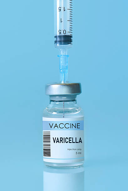 istock Varicella vaccine bottle and syringe placed on a clean blue background, representing healthcare, medical science, immunization awareness, and disease prevention. Banner with copy space 2216394892
