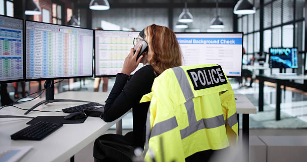 istock Female African American Police Officer Using Computer 2216397180