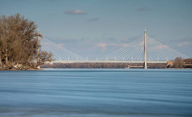 Danube River Under Megyeri Bridge  Long exposure captures the water's silky flow