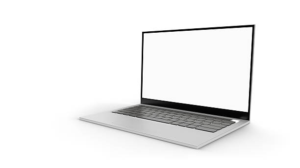 istock 3D Modern Silver Laptop Mockup and Blank Screen Display Device Template Showing Application in Perspective Front View, Simplicity Notebook Computer Cut Out Isolate on White Background. 2216410709