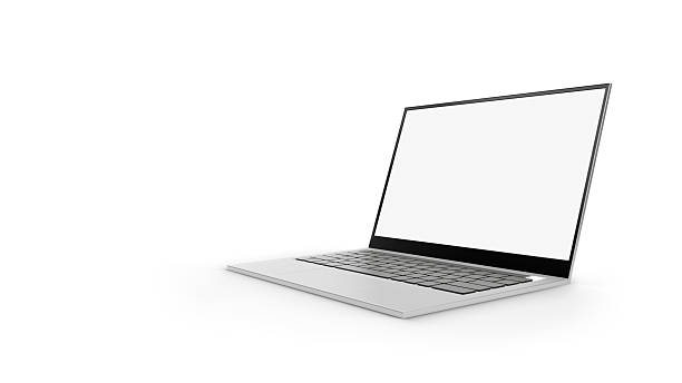 istock 3D Modern Silver Laptop Mockup and Blank Screen Display Device Template Showing Application in Perspective Front View, Simplicity Notebook Computer Cut Out Isolate on White Background. 2216410716