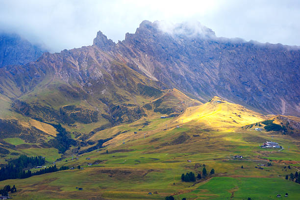 Dolomites Alpe di Siusi, Italy beautiful scenery, natural autumn landscape with mountains and meadows