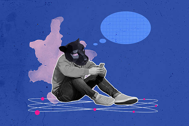 Template sketch image composite artwork collage of young man body sit quadrober head leopard email text textbox speech bubble conversation