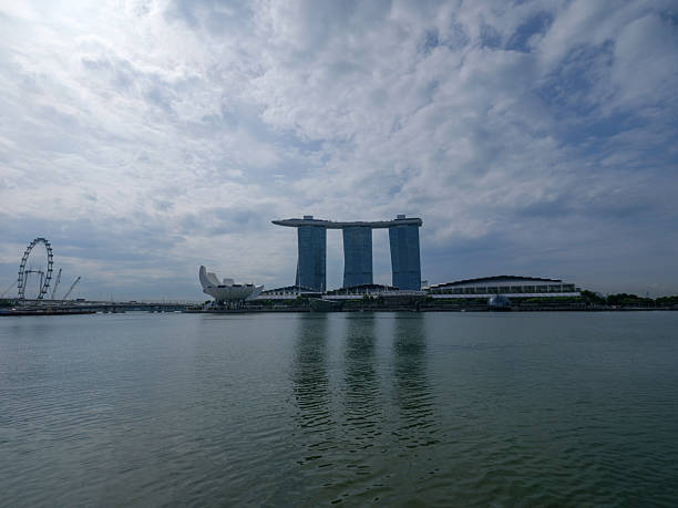 Singapore - May 1, 2025: The view of Merlion fountain in a sunny day