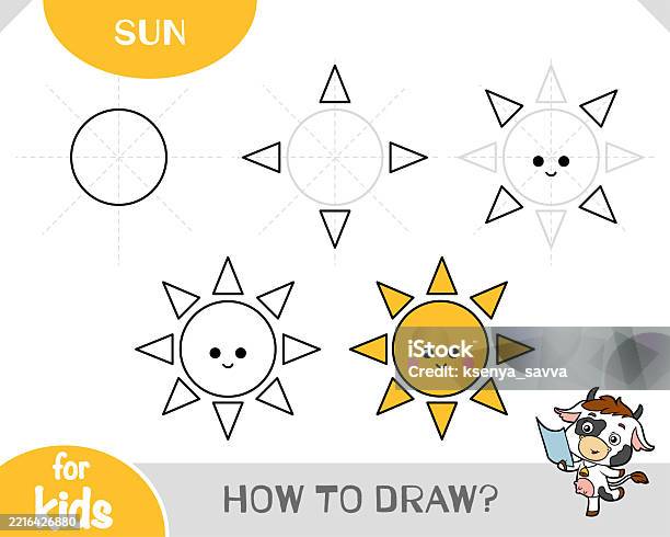 Tutorial To Draw Sun How To Draw Sun For Children Step By Step Drawing Tutorial Stock ...