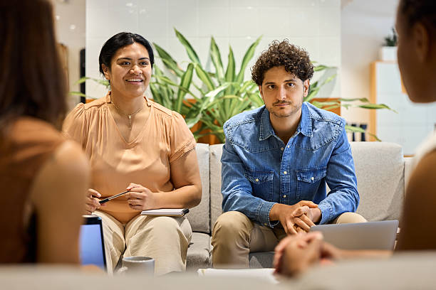 istock Entrepreneurs sitting on sofa in business meeting 2216468713