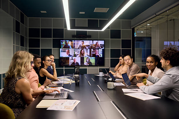 istock Video conference meeting in office board room 2216472264