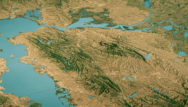 istock Contra Costa County CA Satellite Landscape View 3D Render True Color 2216473703