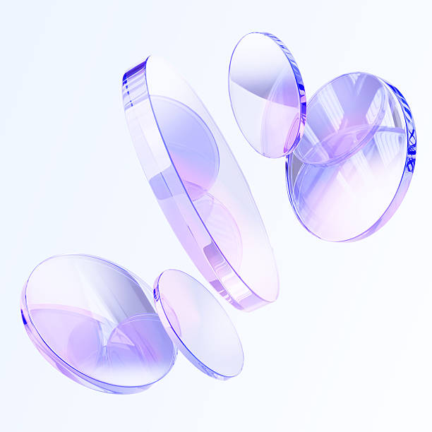 istock 3d crystal light holographic glass round disks on light background. Abstract circle discs with iridescent gradient, glare and motion effect. Render geometric cylinder plate shapes 2216486131