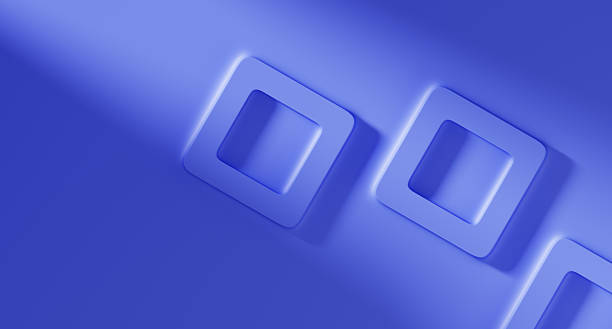 istock Abstract blue 3d background with relief square frames, light and shadow on wall. Futuristic architecture design. Modern minimal wallpaper with geometric pattern. Digital tech banner 2216486172