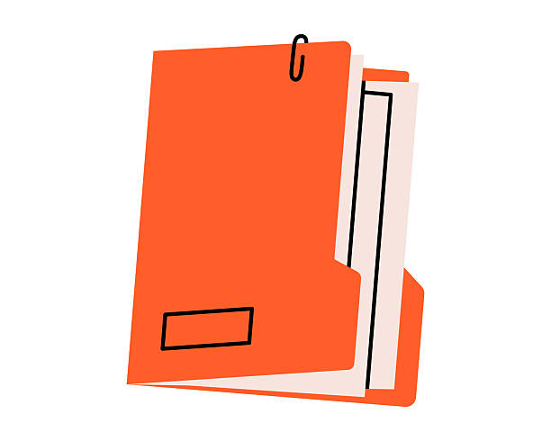 Hand drawn cute illustration of folder with documents. Flat vector file archive in colored doodle style. Planning or time management icon. Paper office data. Catalog or organizer. Isolated.