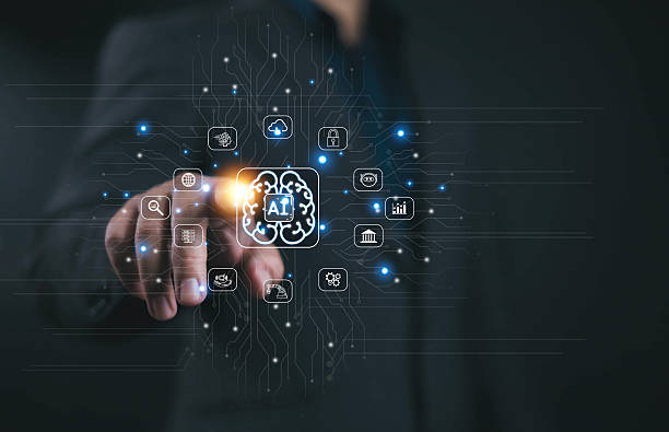 istock AI, Brain AI Artificial intelligence concept, Businessman points to virtual AI brain icon in front him, Learn to manage AI smart and bigdata from technology, digital technology Transformation 2216495502