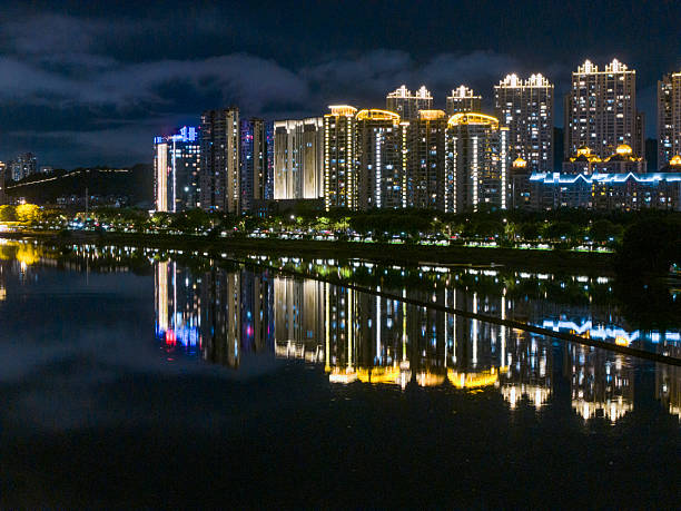 Nighttime Cityscape Reflection on Water