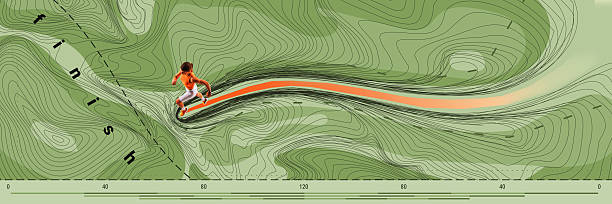 Old geological map black with white lines as background, contour lines on the map