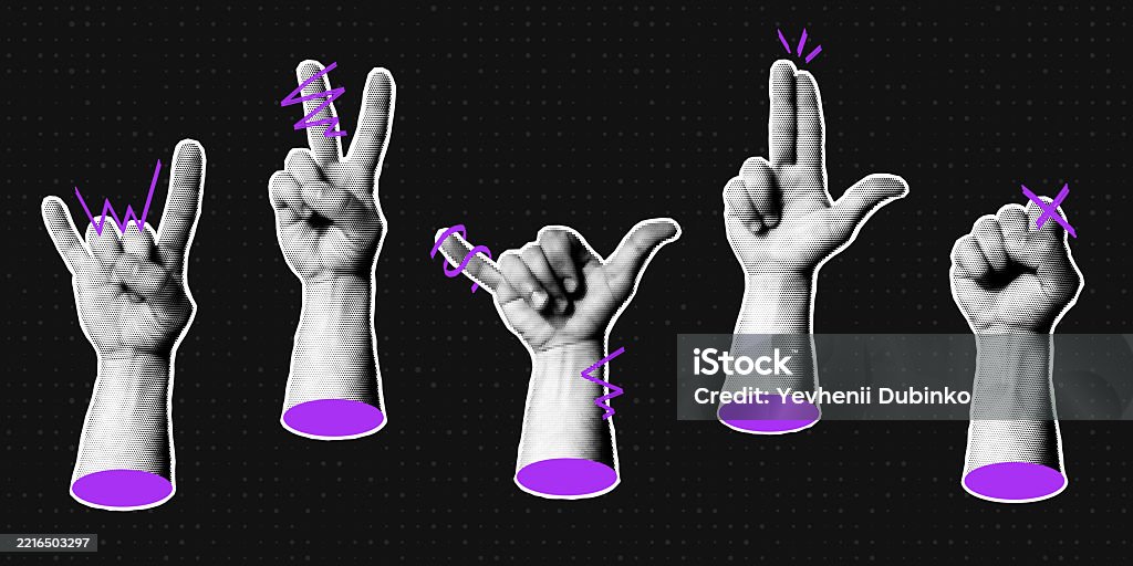 Handheld Sign Halftone Halftone Hands Collection Halftone Hands Show Different Gestures Rock ...