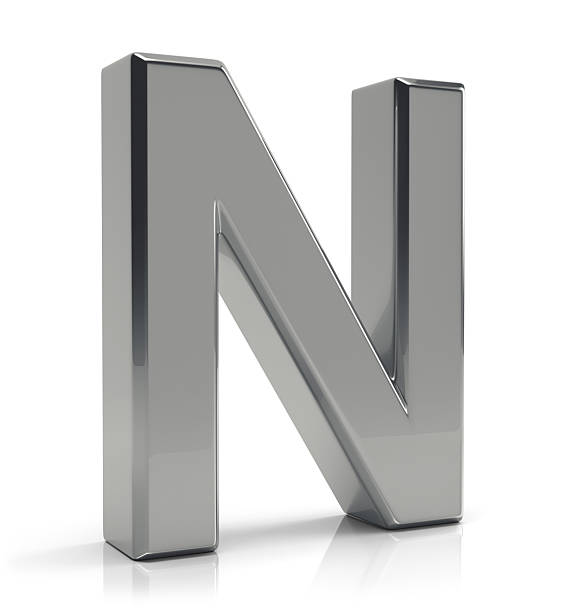 istock N letter 3d render. Silver letter N isolated on white background. 2216507709