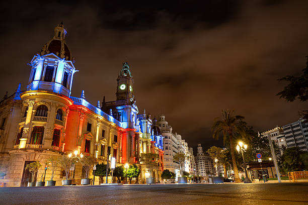 Christmas lights adorn the main, central, and commercial streets of Valladolid at night. Valladolid, Castile and León, Spain, Europe - December 17, 2024.