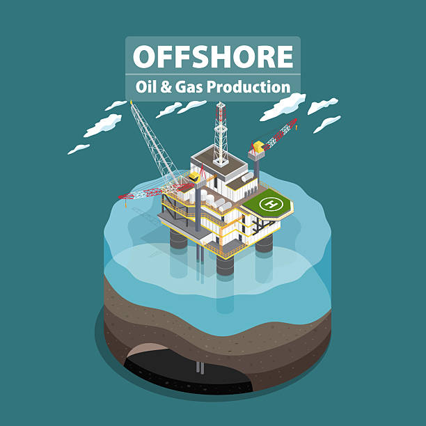 Engineering the Seas: Offshore Oil & Gas Rigs in Detail with isometric graphic Engineering the Seas: Offshore Oil & Gas Rigs Production in Detail with isometric graphic upstream stock illustrations