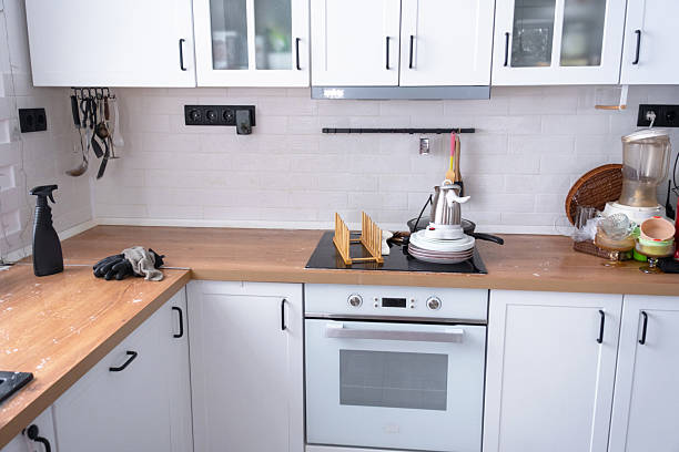 Stainless appliances in domestic kitchen