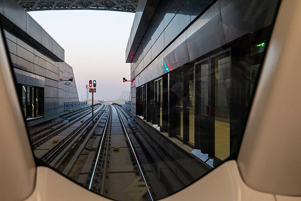 Metro Ride View in Riyadh Saudi Arabia. Front view from inside the metro in Riyadh, Saudi Arabia, showing the modern rail tracks and sleek architectural infrastructure of the public transport system. The video captures the smooth movement and innovative design of urban mobility in KSA. High-quality photo