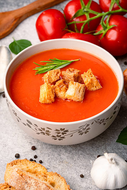 istock Homemade tomato soup on vintage table 2216526462