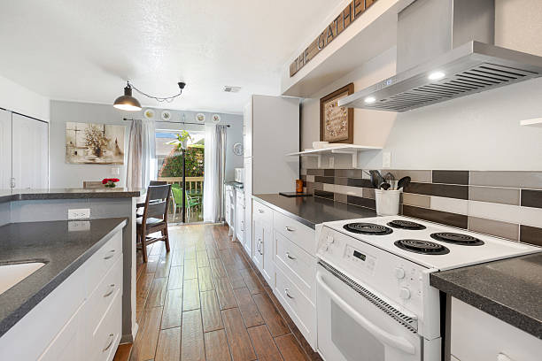 istock A modern kitchen featuring stainless steel appliances along with white cabinets 2216536369