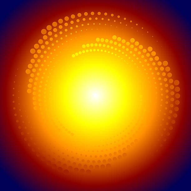 ilustrações, clipart, desenhos animados e ícones com um padrão vibrante de pontos circulares irradiando calor e energia. - erupção solar