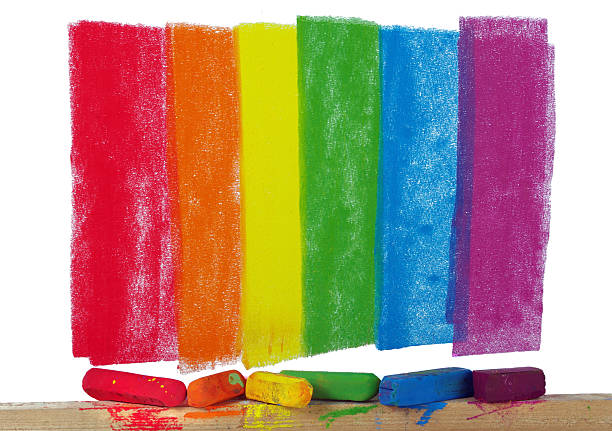 Colors of rainbow. Pastel crayons and abstract rainbow pattern.