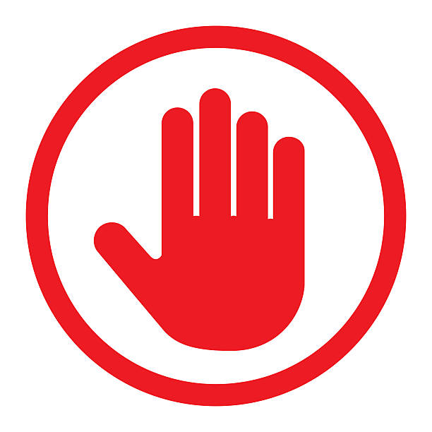 illustrations, cliparts, dessins animés et icônes de icône rouge de main d’arrêt - panneau stop