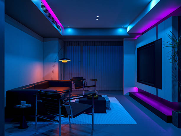 istock Modern Living Room with Vibrant LED Lighting 2216560666