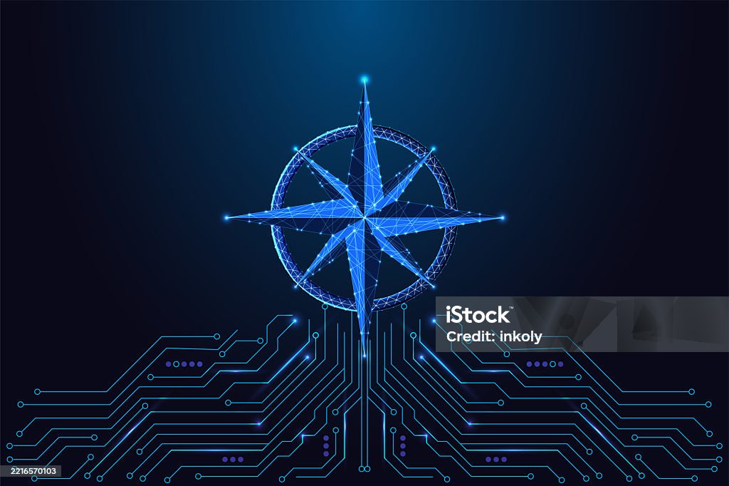 Smart Navigation And Digital Direction With Glowing Compass And Circuit ...