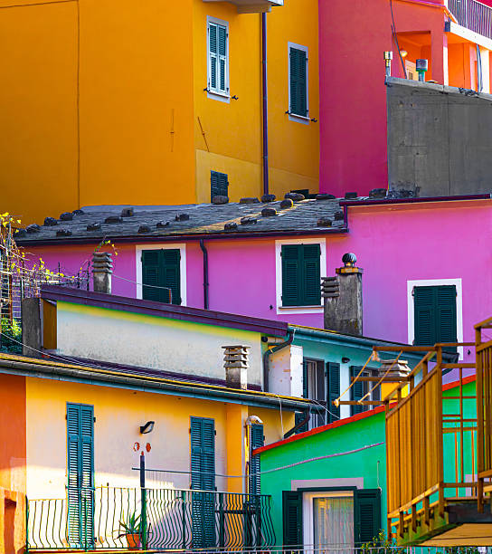 The colorful houses in the center of Vernazza, a village in the Cinque Terre region of Italy.