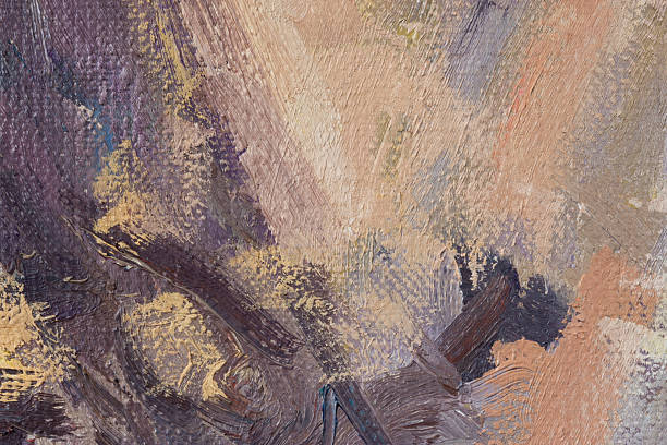 Beige brown oil painting background. Shades of the fashionable color of 2025 mocha mousse. Abstract authentic art background. The texture of the paint in close-up on the canvas, brush strokes. Macro