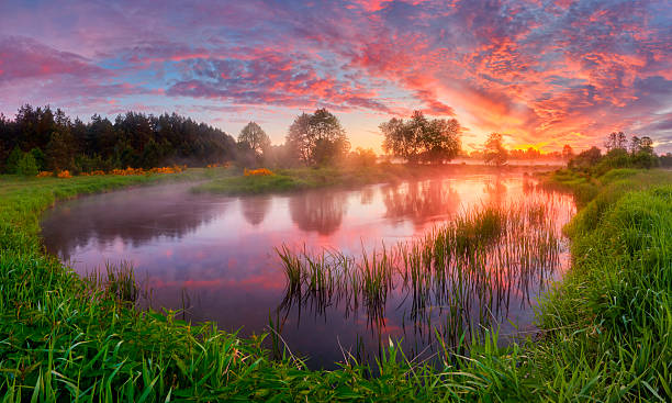 istock Beautiful summer sunrise over river banks 2216603464