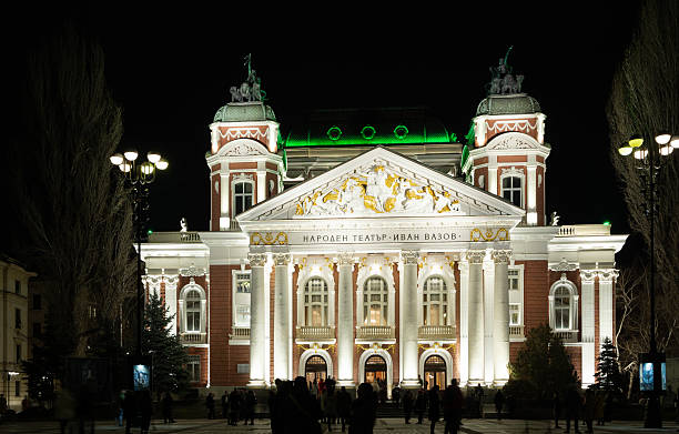 Sofia, Bulgaria - February 12, 2025:  View of Ivan Vazov National Theatre in Sofia, Bulgaria