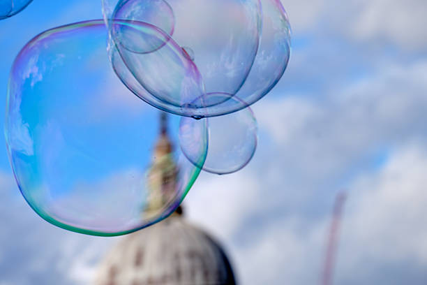 People inside glass bubble spheres in urban street with flying spheres around. (3d render)