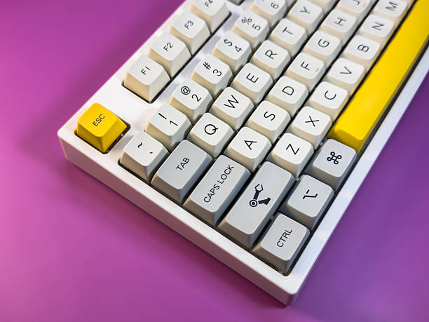 istock White and yellow keyboard on a purple background 2216609670