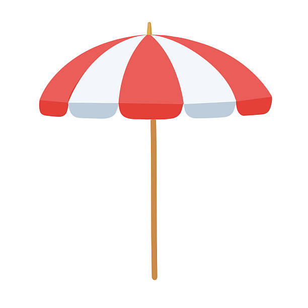 istock A red and white beach umbrella with a wooden handle on a white background vector 2216610116