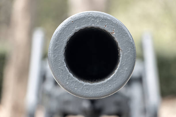 istock The barrel of the cannon aims front into a camera 2216614181