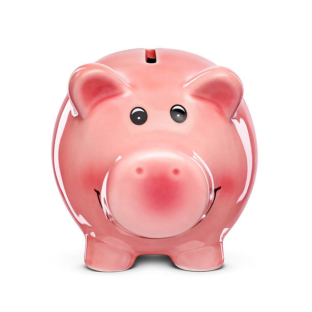 istock Pink piggy bank isolated on white, front view. 2216618000