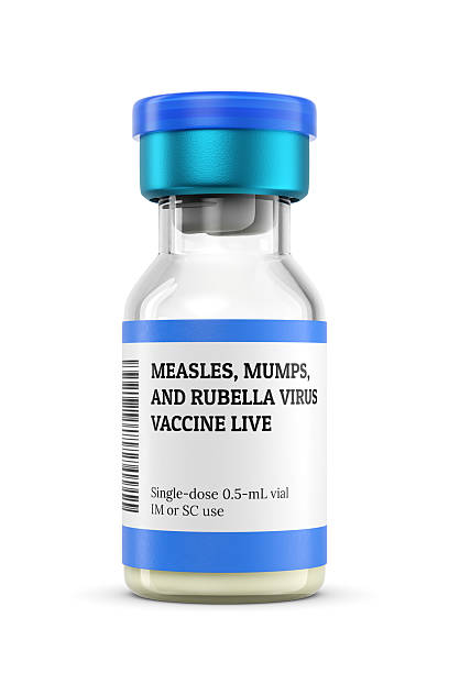 istock Measles Mumps Rubella vaccine vial isolated on white background. 3D rendering. 2216618031