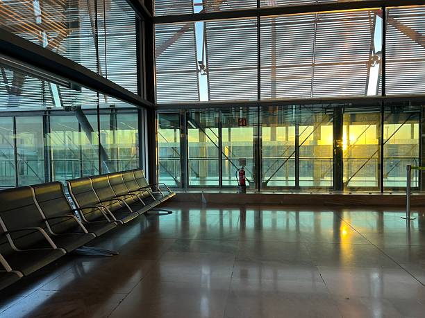 Madrid, Spain - 04 17 2024: Madrid Barajas airport, empty interior of main terminal.